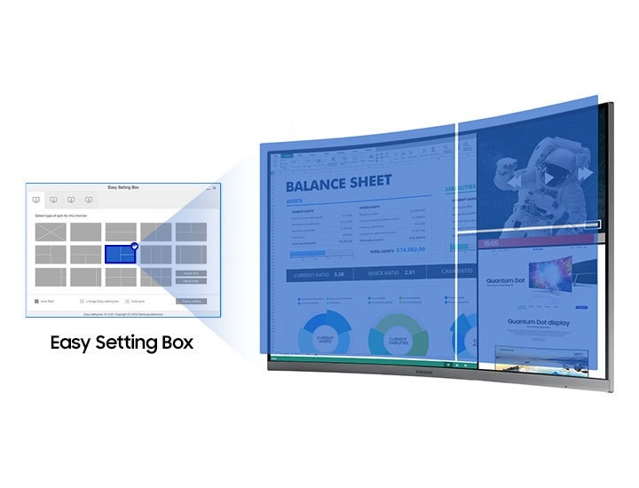 The image describes the software Easy Setting Box that can be used to split multiple screens. On the left is written Easy Setting Box.
