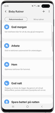 Lista över rekommenderade Bixby-rutiner