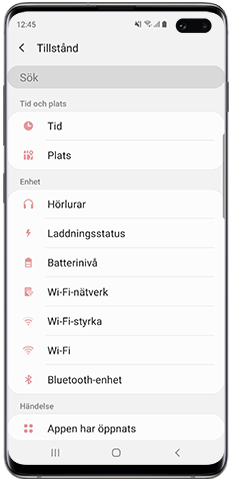 Bixby Rutiner, välj villkor för ”Tillstånd”