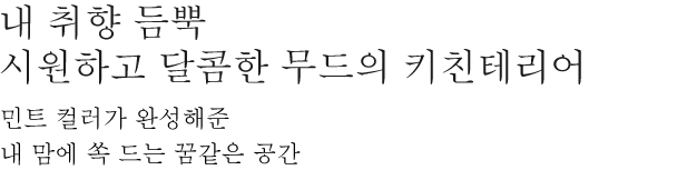 내 취향 듬뿍 시원하고 달콤한 무드의 키친테리어 - 민트 컬러가 완성해준 내 맘에 쏙 드는 꿈같은 공간