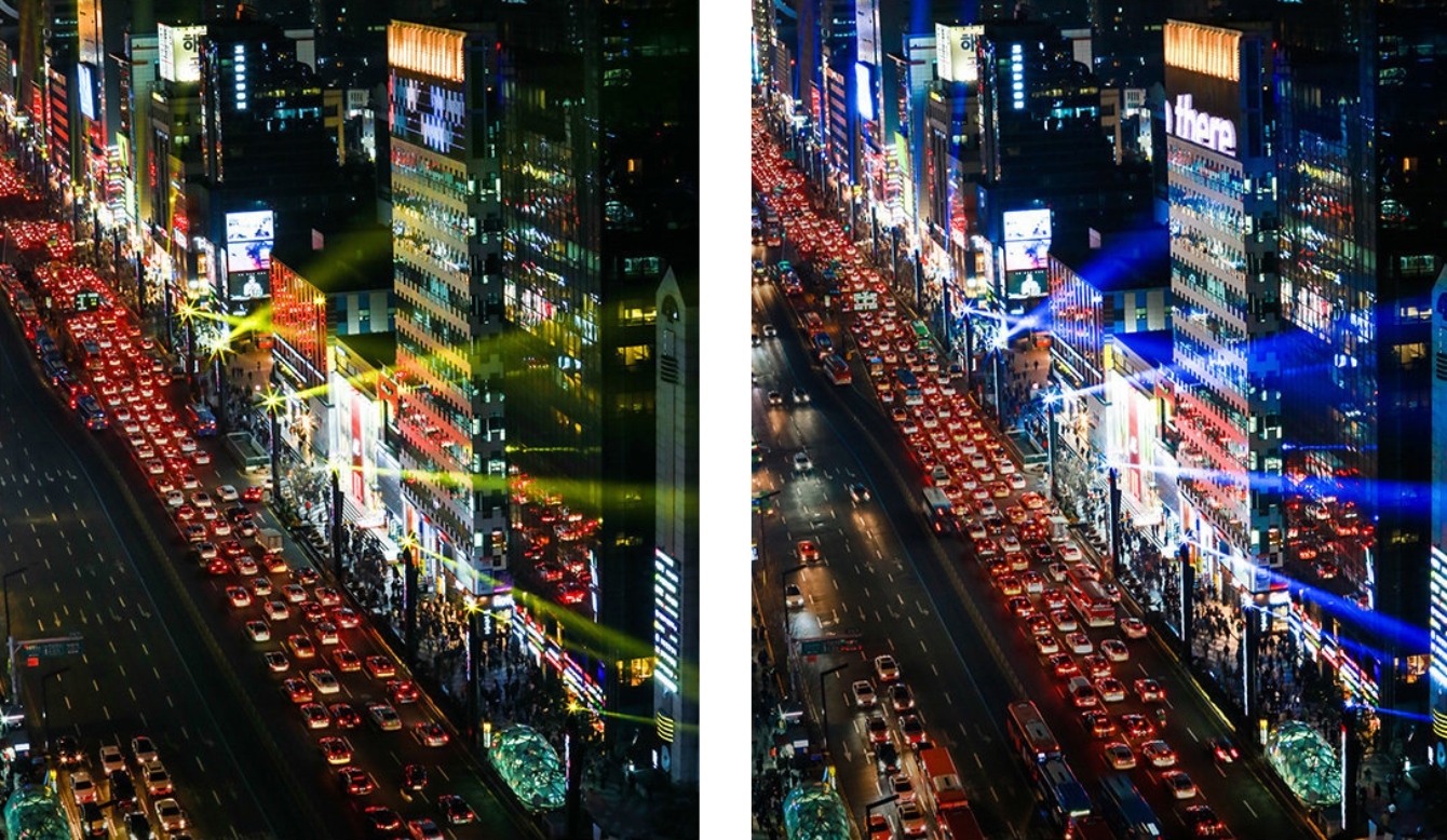 빛의 거리, 강남 도심을 환상적인 빛으로 물들이며 대한민국 대표 랜드마크에 도전하다 : 강남 밤 거리에 빛을 내는 사이지니를 하늘에서 내려다 본 사진