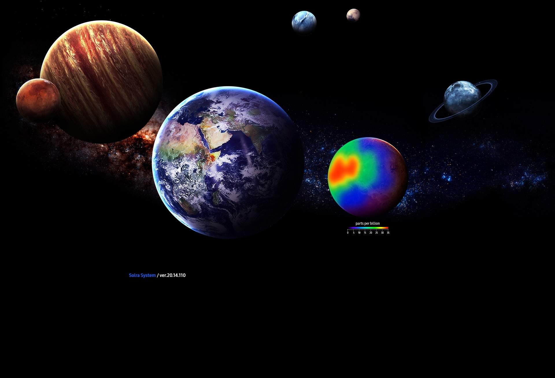 An image of a user’s hands holding a black Galaxy Book 10.6 device, with its screen showing several planets in space.
