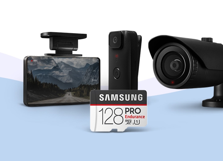 PRO Endurance memory card 메모리 카드 제품 이미지, 블랙박스, CCTV, 웹캠 이미지가 노출되고 있습니다.