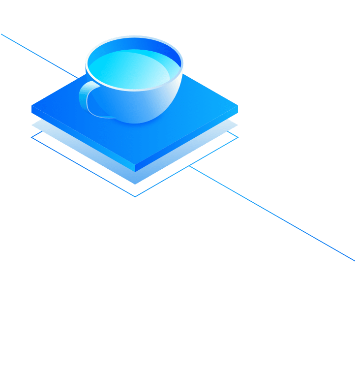 Illustration of a cup of coffee on a square surface.