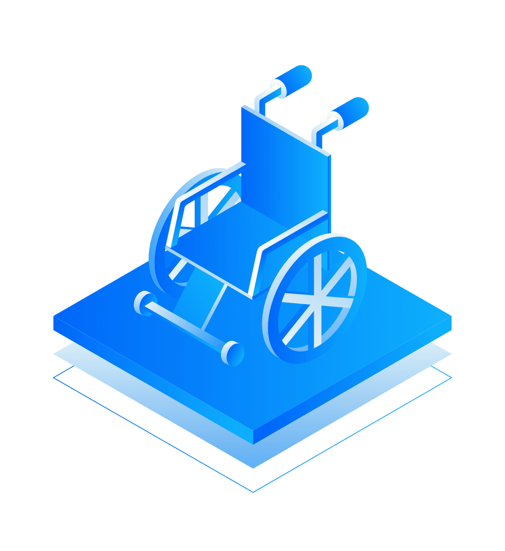 Illustration of a wheelchair on a square surface.