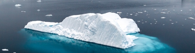 海の間に氷河のかけらが漂流しています。