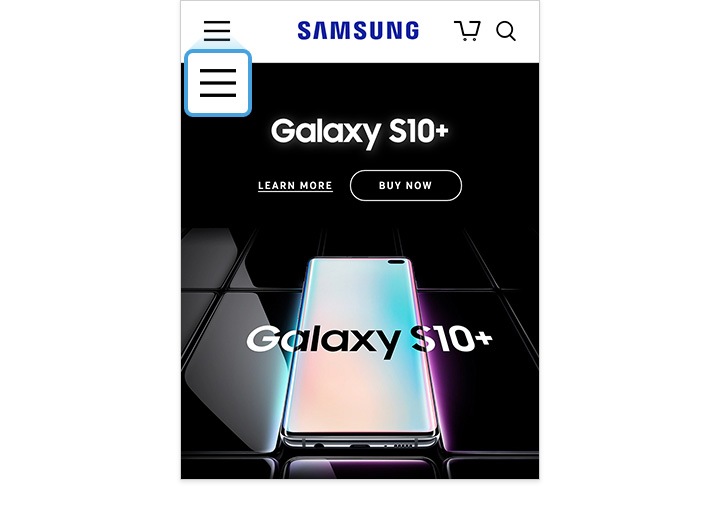 Enlarged image of the Menu button of the Samsung.com GNB on mobile