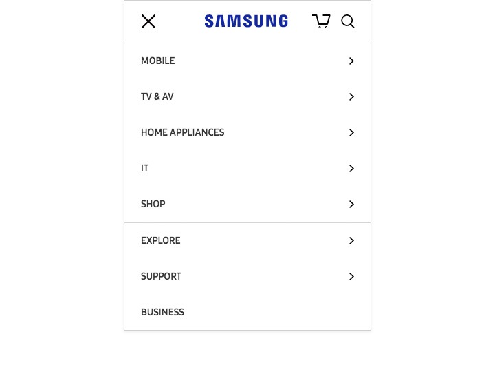 Image of the Samsung.com GNB on mobile
