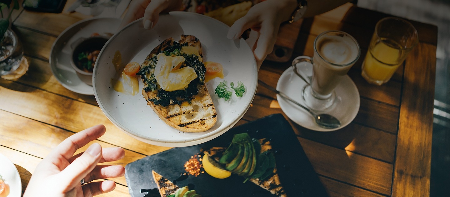 Various foods on a restaurant table.