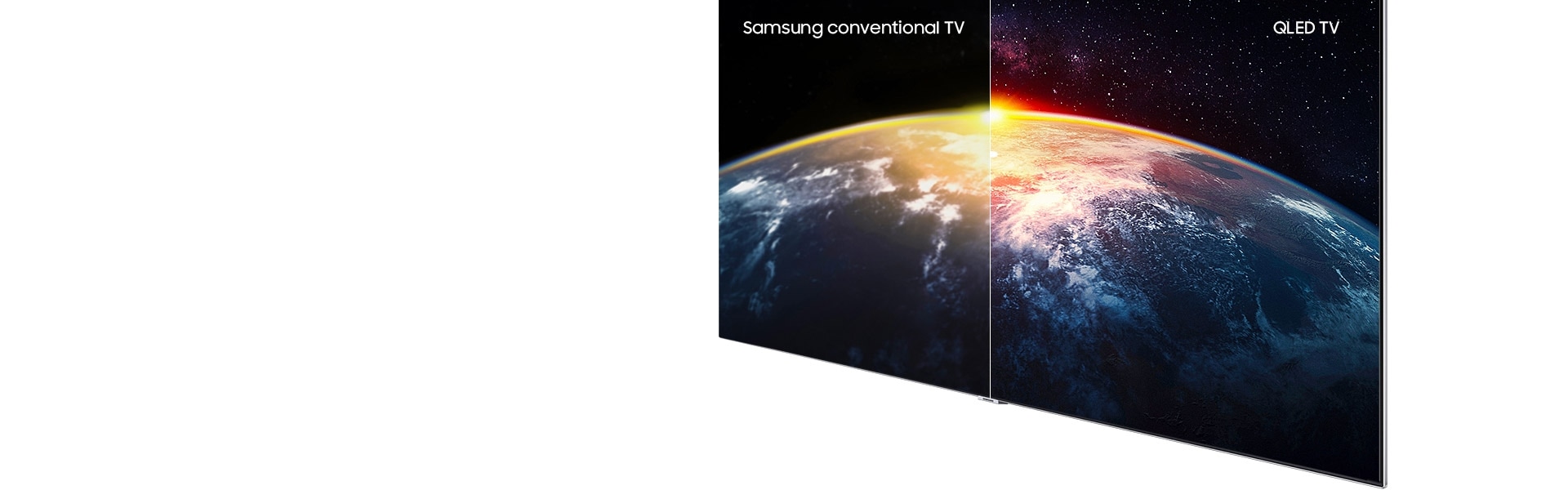 Images of the Earth that the sunlight is lit on in order to explain Q Contrast. Samsung QLED TV’s image on the right appears clearer than that of other TV’s on the left. With Samsung QLED TV 2018, you can see the details on surface of the Earth and the stars in universe.
