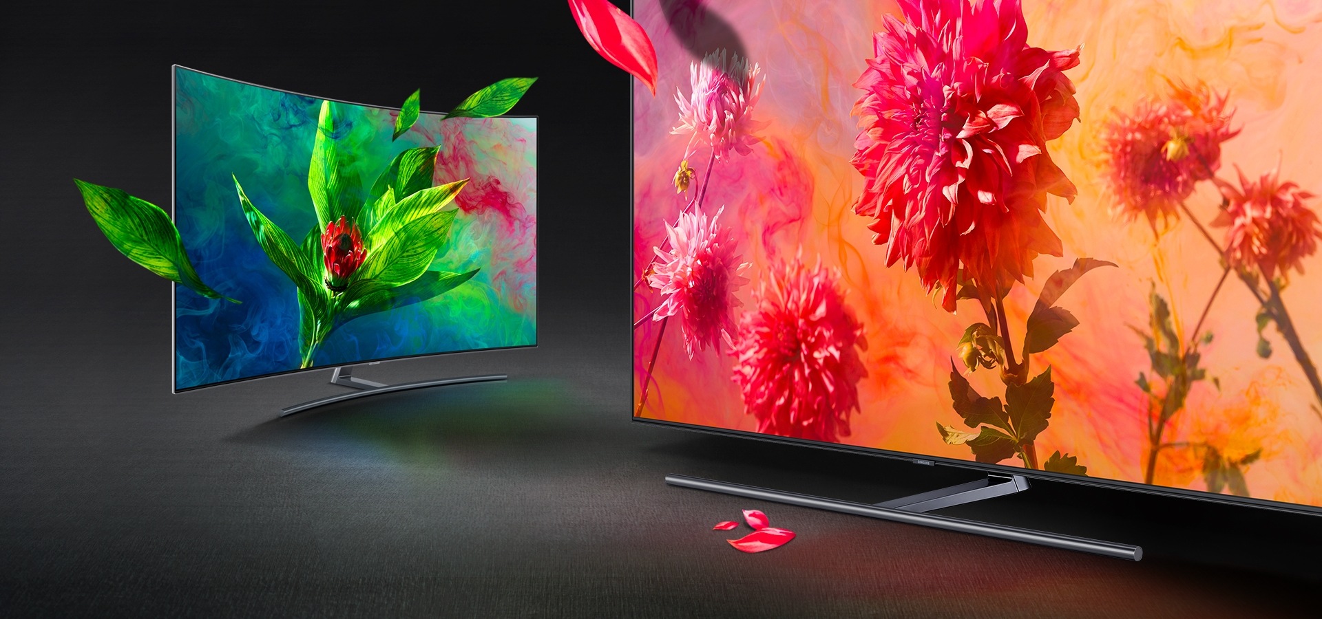 A Key Visual for Q Picture page. An Image shows flowers of various colours such as red and green in Samsung’s New QLED TV look vivid and alive.