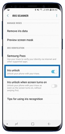 Iris unlock is enabled