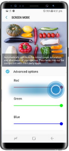 How to adjust full screen color balance of display in Samsung Mobile Device?