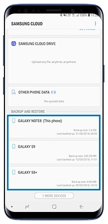Tap on the device to backup