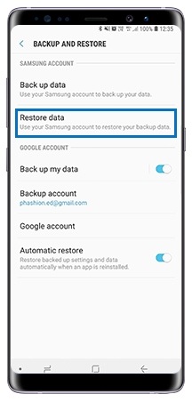 Select Restore data