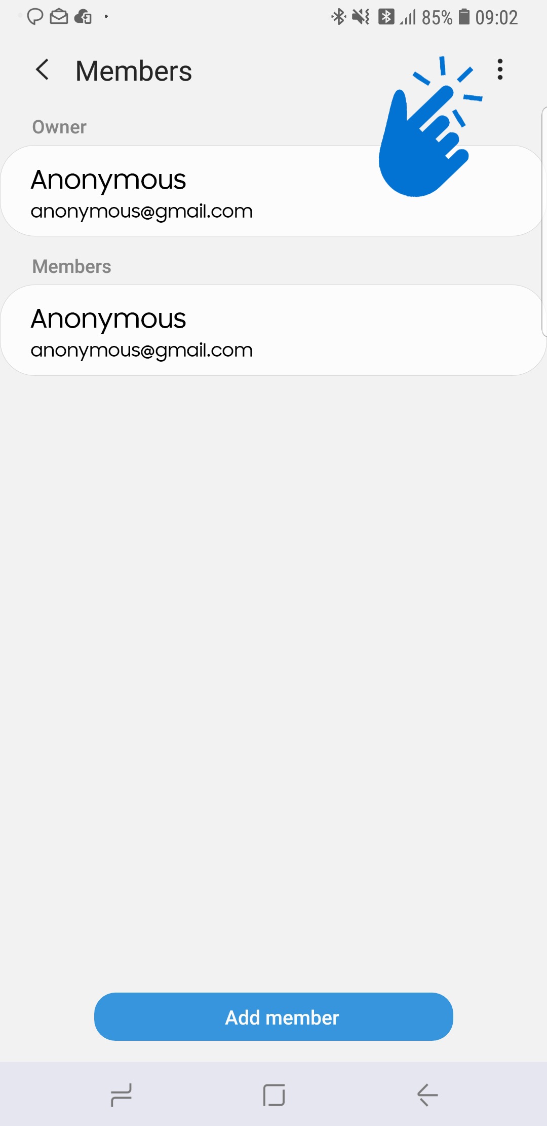 In the Members panel, tap on the More option Icon (3 vertical dots on the top right)