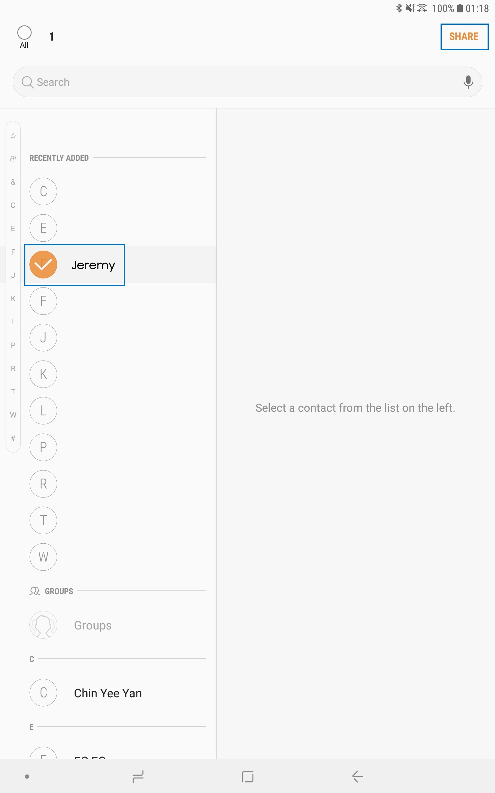 Select Contact and Share