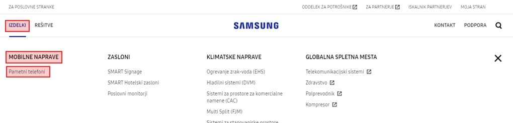 Kako najti podmenije v vrstici za globalno krmarjenje