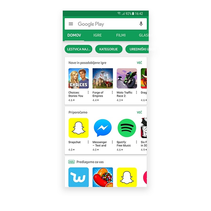 Aplikacije na začetni strani Google Play