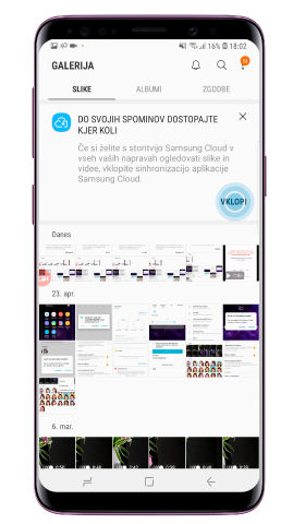 Zakaj po varnostnem kopiranju v oblak na svojem mobilnem telefonu Galaxy S9/S9+ ne vidim več vsebin iz Galerije?