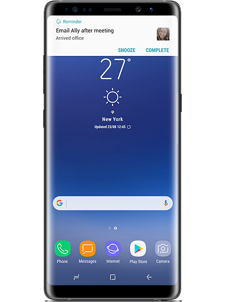 The Galaxy Note8 displaying a Reminder notification
