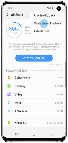 Vyberte ikonu Ďalšie možnosti a potom zvoľte Nastavenie úložiska