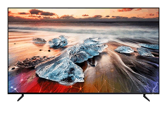 ภาพของ QLED 8K ที่มีภาพทิวทัศน์ความละเอียดสูงสีสันสดใสแสดงอยู่ในหน้าจอ