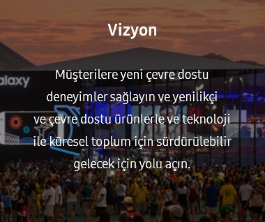 Bu görüntü eko-yönem altındaki görüşü içeriyor. Görüş şudur, “Müşterilere yeni eko-dost deneyimler sağlayın ve yenilikçi ve eko-dost ürünlerle ve teknoloji ile küresel toplum için sürdürülebilir gelecek için yolu açın.