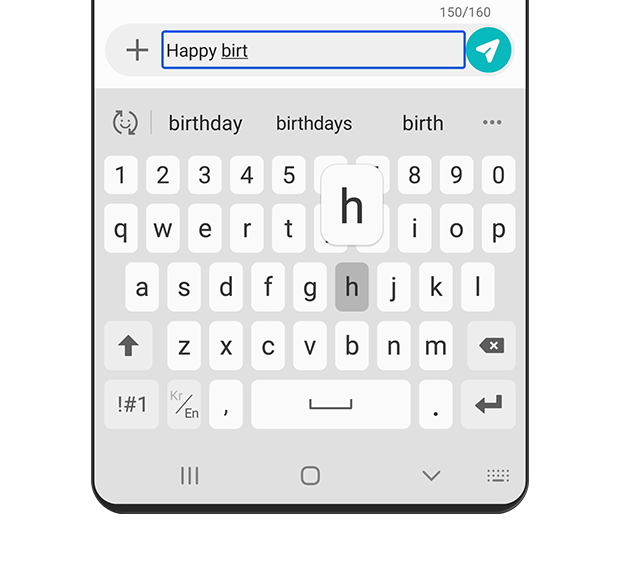 當您輸入「Happy birt」時,畫面會自動顯示「birthday」。