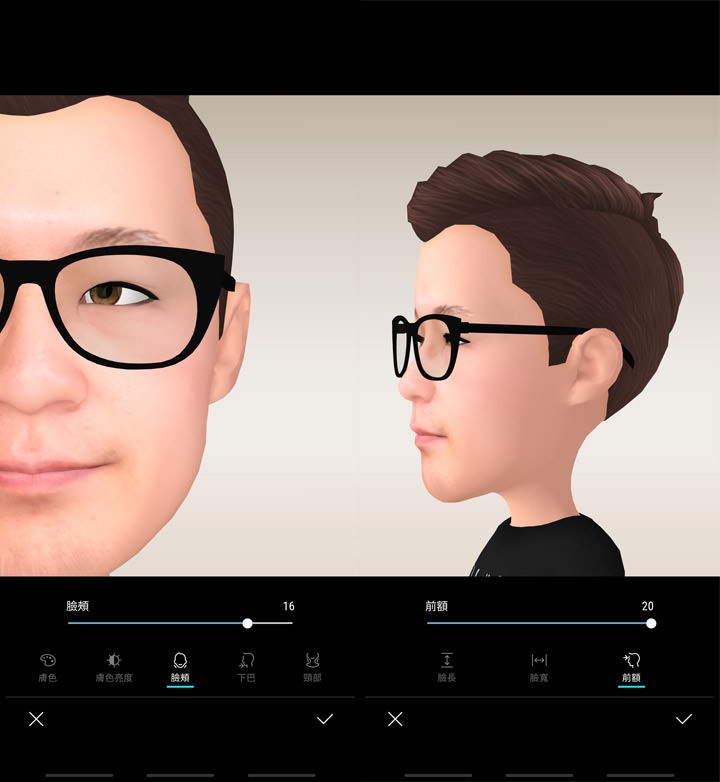 圖:3D 虛擬人偶也能針對五官與其他頭部特徵進行微調。 圖:3D 虛擬人偶也能針對五官與其他頭部特徵進行微調。