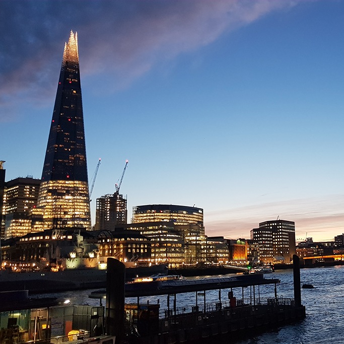 The Shard in London at night
