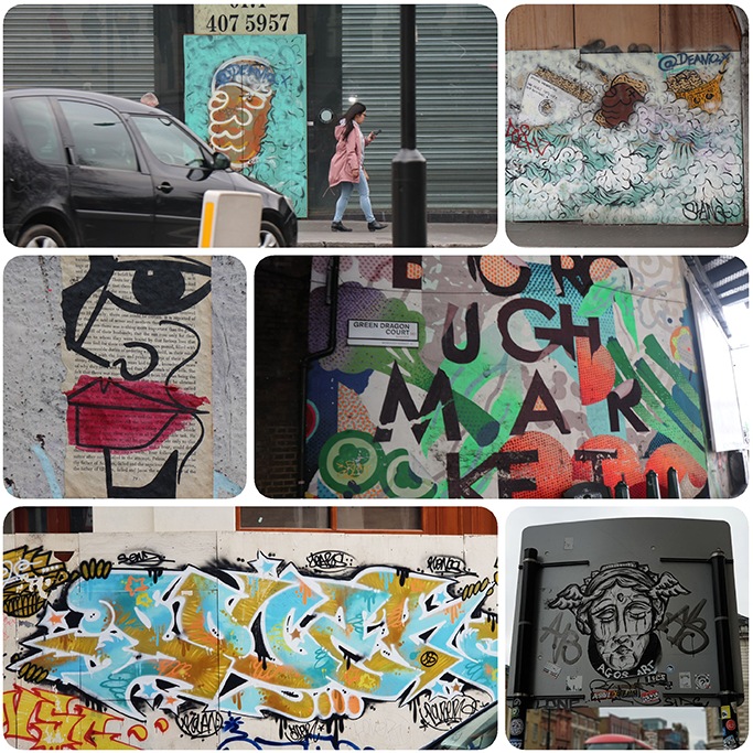 A montage of photos of street art