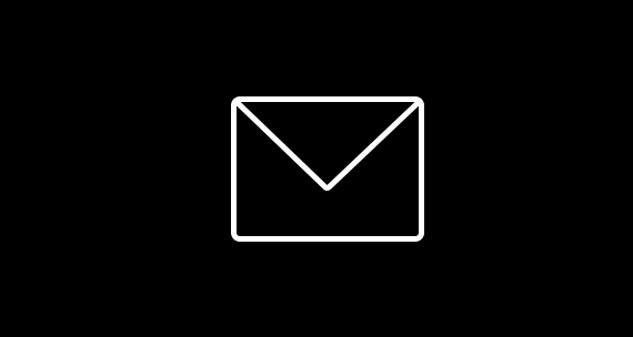 White outline icon of a closed envelope in front of a black background White outline icon of a closed envelope in front of a black background