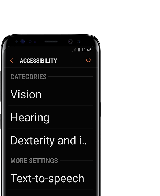 Galaxy S8 front view to apply mobile accessibility