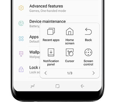 Galaxy S8 front view Assistant Menu