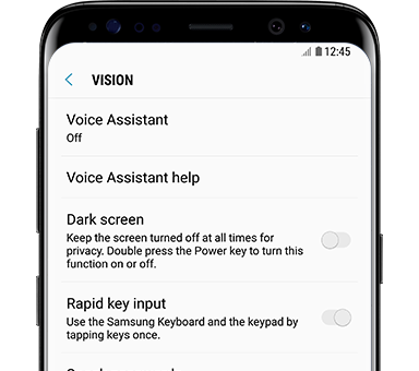 Galaxy S8 front view High Contrast Fonts