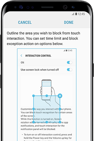 Galaxy S8 front view Interaction Control