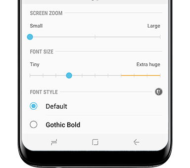 Galaxy S8 front view Screen and Font Option