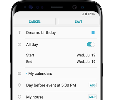 Galaxy S8 front view Show Button