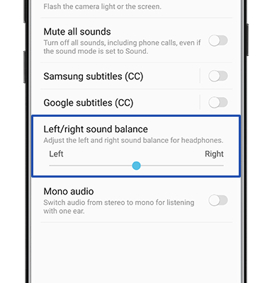 Galaxy S8 front view Left and Right Sound Balance
