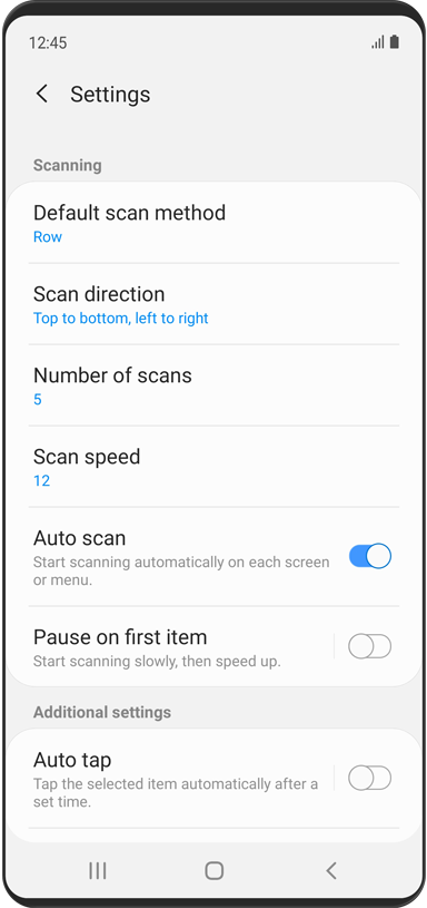 The Scanning section of the 'Settings' menu is displayed.