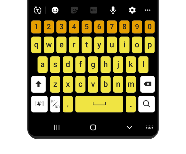 An image of the keyboard. High contrast keyboard has been applied and the keyboard is displayed in orange and yellow.