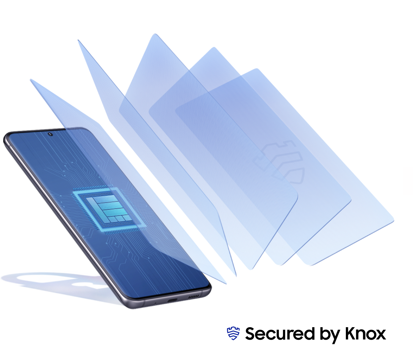 Samsung Knox phone security on business mobile phone with Wi-Fi encryption and Samsung Pass biometric protection