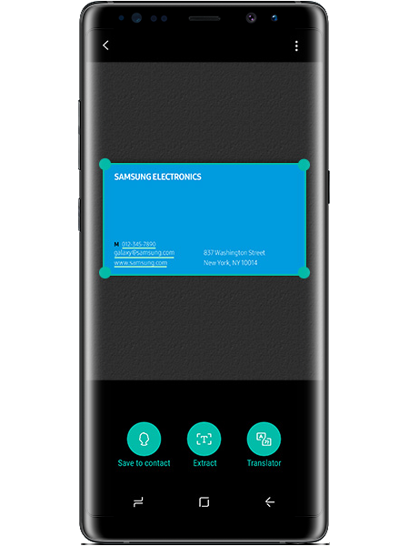 A business card in the Bixby Vision app on the Galaxy Note8