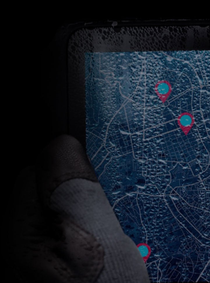 Samsung Galaxy tab showing location and droplets of water on screen.