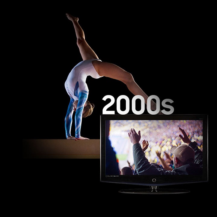 Background image of a boxer's gloved hand raised in victory, next to a 1970's era television displaying a boxing match in black and white.