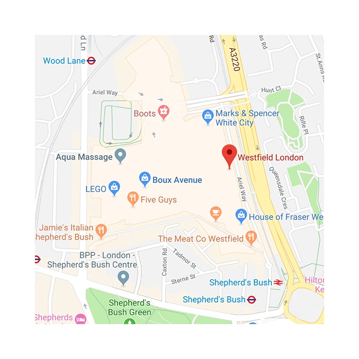 Map to Galaxy Studio London venue; Westfield London, Ariel Way, London W12 7GF
