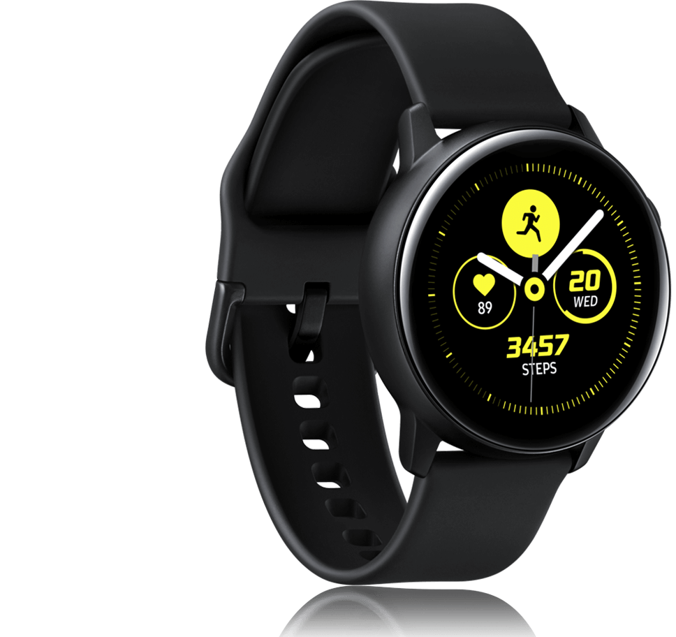 Galaxy Watch Active in black with yellow icons