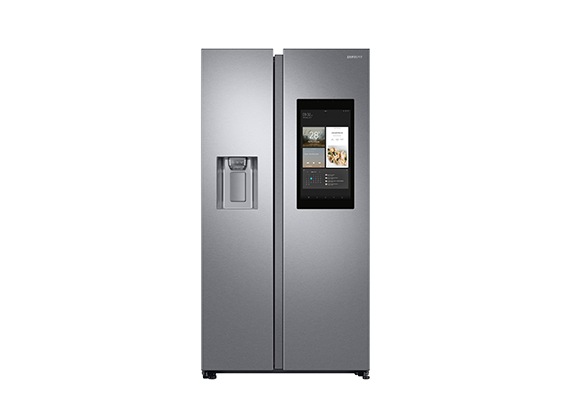 Refrigerator buying guide. Samsung smart fridge. Silver Samsung smart fridge. Samsung Family Hub refrigerator