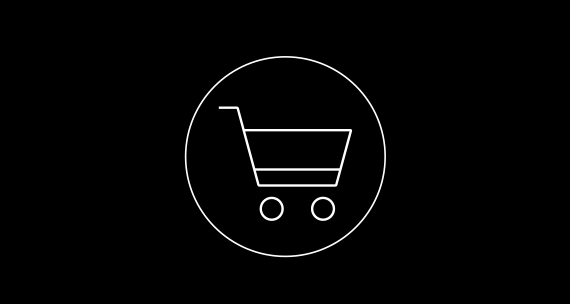 White line shopping trolly icon symbol within white line circle in front of a black background White line shopping trolly icon symbol within white line circle in front of a black background